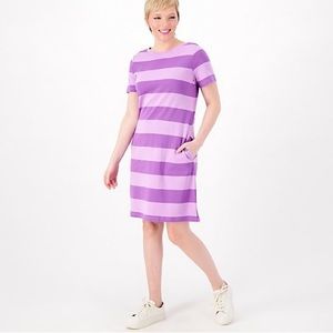 Isaac Mizrahi Live Regular Rugby Stripe Short- Sleeve Dress